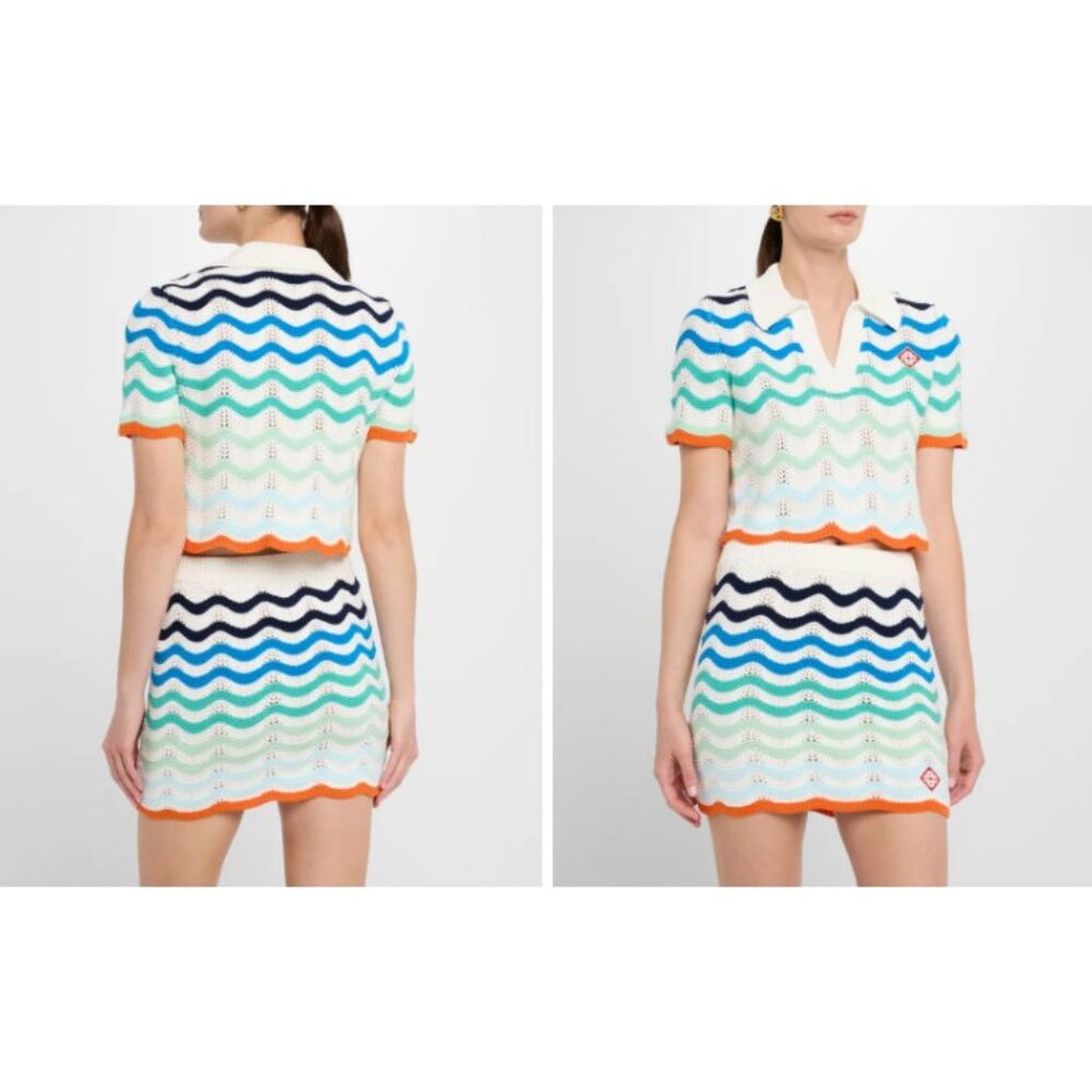 CASABLANCA Wavy Crochet Crop Polo Top size XL multicolor NWT mspr $585